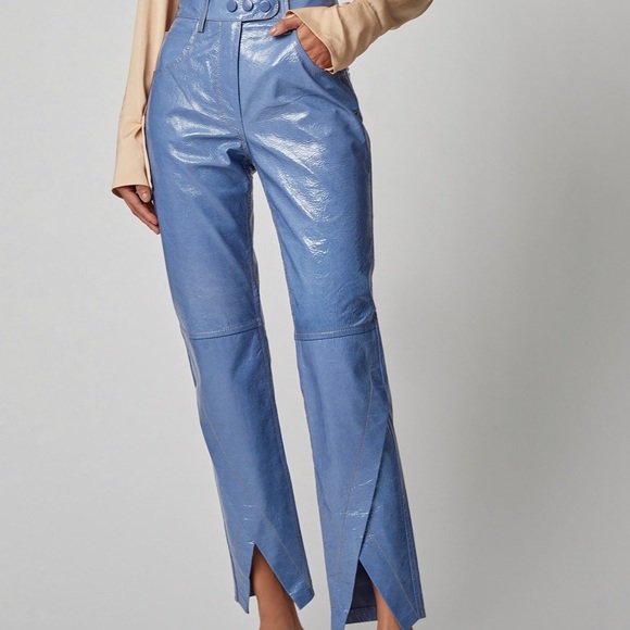 blue patent leather pants